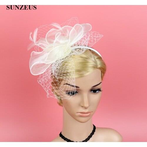 Organza Flowers with Feathers Bridal Hats Face Veils Wedding Accessories Headband Womens Special Occasion Hair Accessories SH17