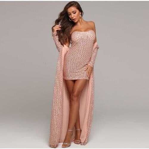 2020 Hot Spring Mini Dress+Long Sleeve Cloak Two Pieces Suits Solid Women Pant Suits Strapl Blazer Dress Sexy Celebrity Party