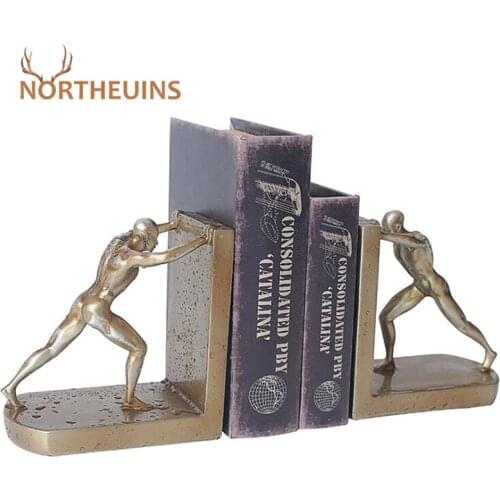 NORTHEUINS Resin Golden Sportsman Bookend Figurines European Classic Retro Creative Book Stand Home Desktop Decor Accessories