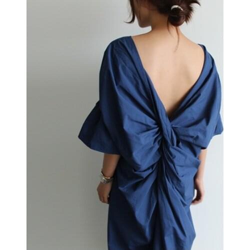 2021 Spring and Summer Big Size Dress Foral Dress Women Elegant Backless Cotton O-Neck Dress RV724