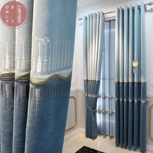 2021 Nordic Simple Chenille Embroidered High-end Atmospheric Curtainsfor Living Room Balcony Bedroom Study Curtain Customization