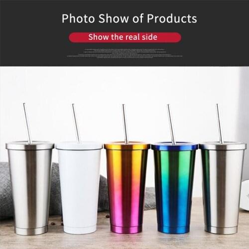 500 ML 304 Stainless Steel Diamond Straw Cup Large Capacity Gradient Accompanying Thermos Cup Goddess Cup Cold Water Cup