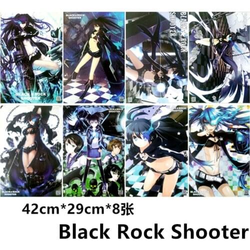 8 pcs/lot Anime Black Rock Shooter Embossed posters Toy Poster sticker for gifts Size 42x29CM