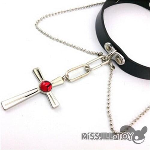 Anime Rosario and Vampire Moka Akashiya cosplay metal cross pendant Black PU chain fashion accessories necklace