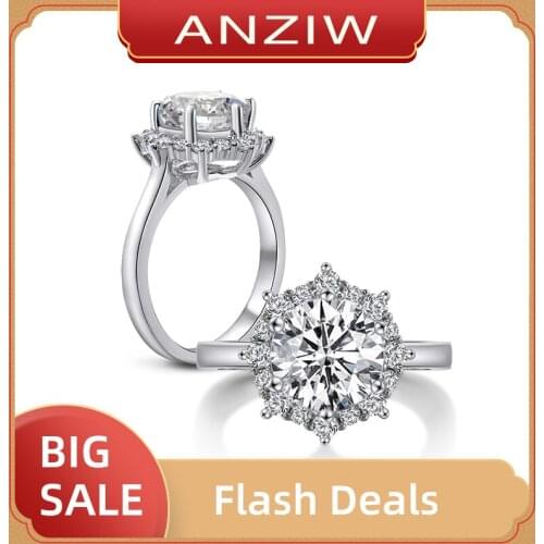 ANZIW 925 Sterling Silver Rings for Women 3ct Round Cut Halo Engagement Rings Flower Silver Jewelry bague femme argent 925