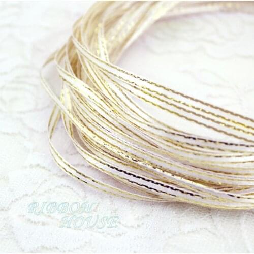 40 meters/lot) 1/8'' (3mm) White Satin ribbon gold edge ribbon wholesale