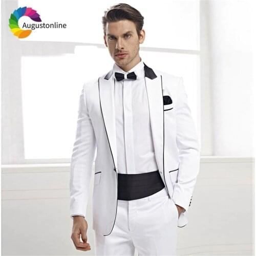 White Peaked Lapel Men Suits For Wedding Blazer Evening Party Slim Fit Casual Prom Tailor Made Tuxedo Best Man 2 Pieces Costume
