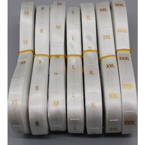 Free shipping 500 pcs/lot STOCK White satin label with Golden text garment clothing embroidered size/tags/number tags label