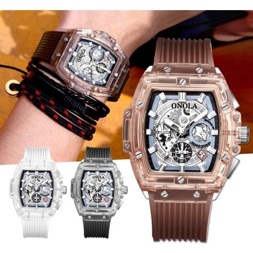 Mens Quartz Watch Hollow Dial Transparent Plastic Case Fashion Luminous Multifunctional 30M Waterproof Watch TT@88