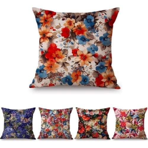 18" Floral Sofa Throw Pillow Case For Home Decoration Oil Painting Flowers Warm Color Tune Spring Room Decorative Cushion Cover