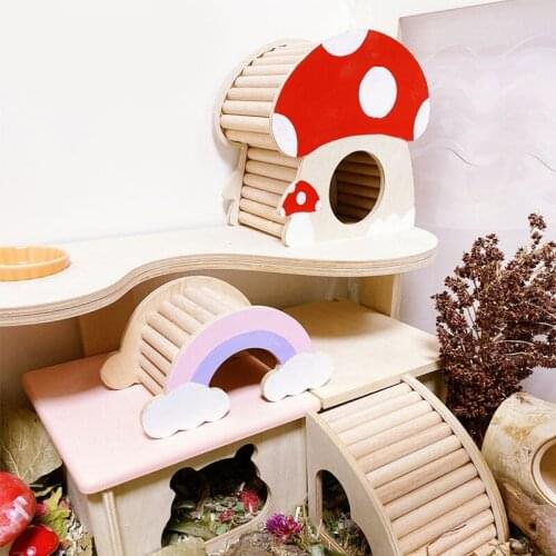 Wooden Hamster Guinea Pig Chinchilla Golden Bear Sleeping Bed Nest House Small Animal Playground Chew Toy Playing Climbing Toys