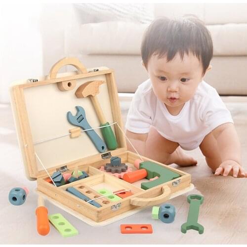 Toddlers Wooden Toolbox Pretend Play Toy Nut Screw Disassembly Assembly