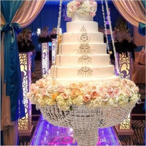 DIA 18" Wedding Cake Stand Sparkling Crystal clear garland chandelier suspended cake swing hanging cake rack flower holder