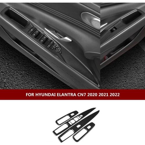 For Hyundai Elantra CN7 2020 2021 Car Accessories Carbon Fiber Style Door Window Armrest Cover Switch Panel Trim Molding Garnish