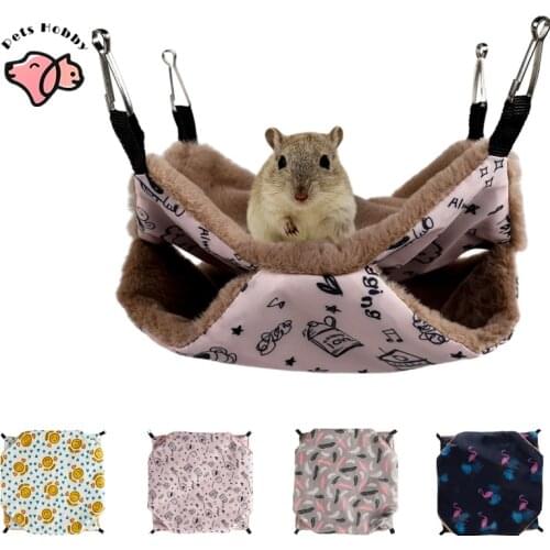 Double Layer Hamster Hammock Rat Squirrel Guinea Pig Hanging Beds House Plush Soft Warm Hamster Hammock House Cage Pets Supplies