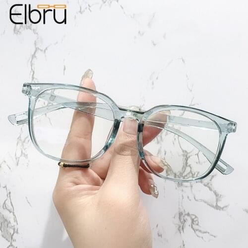 Elbru Fashion Square Anti Blue Rays Optical Glasses Transparent Color Frame Clear Plain Eyeglasses Men Women Vintage Spectacles