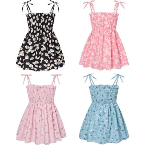 FOCUSNORM 1-5Y Kids Girl’s Sweet Dress Summer Floral Printed Strapless Lace-Up A-line Mini Sundress