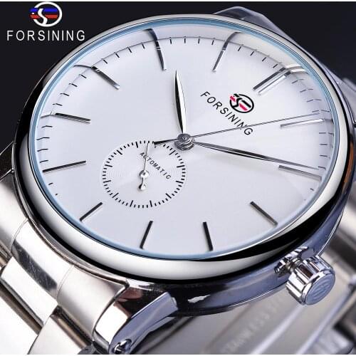 Forsining Classic Mens Watches Mechanical Automatic Man Watches Silver Stainless Steel Simple Business Design Relogio Masculino