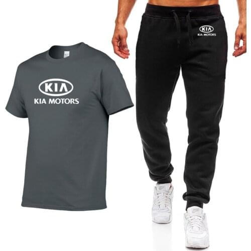 Fashion Summer Men T Shirts KIA Car Logo Print HipHop Casual Cotton Short Sleeve high quality T-shirt pants suit Men Clothing