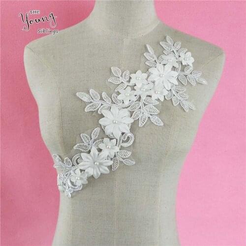 Hot sale ABS pearl 3D Flower white lace collar Fine sewing Fabric Accessories Decorate Supplies craft Applique Costume YL1256