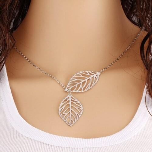 Fine Jewelry New Gold And Silver Metal Leaf Pendants Necklace Chain Double Leaves Multi Layer Statement Necklaces Set