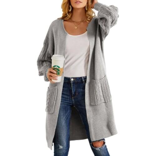 Gray Plus Size Cardigan Women 2020 Autumn Winter Long Sweaters Knitted Coats Female Pocket Midi Cardigans Outwear Overcoats