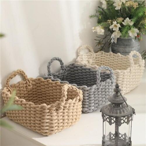 Handmade Fine Texture Storage Basket Cotton Rope Eco-friendly Bright-colored Sundries Basket Bedroom Cosmetic Storage Basket