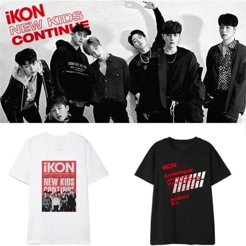 Kpop IKON NEW KIDS CONTINUE Album Fan Club Shirts Casual Loose Clothes Tshirt T Shirt Short Sleeve Tops T-shirt Dropship