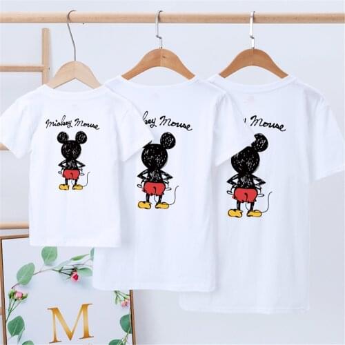 Summer Mickey Mouse Print T-shirt Family Vacation Tees Parent-child T Shirt Casual White Short Sleeve Baby Tops Matching Clothes