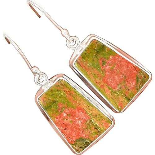 Lovegem Genuine UNAKITE EARRING 925 Sterling Silver Jewelry,39 mm, AE1565