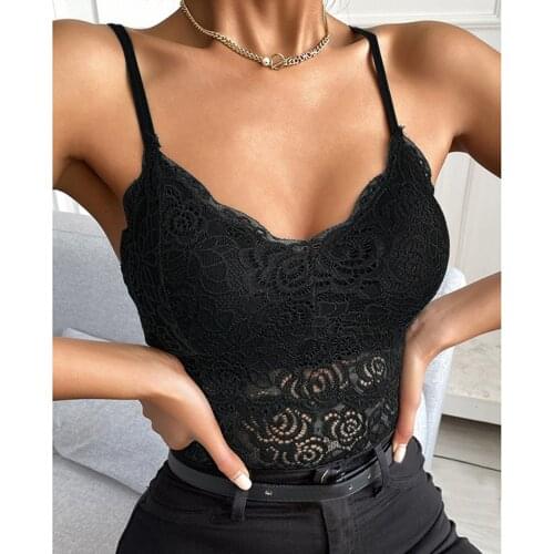 Summer Sweet Lace Trim Camisole Fashion Wild Solid Color Hollow Out Sling Tank Top Women Underwear With Removable Chest Pad