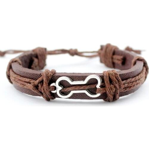 Dog Bones Paw Fish Turtle Tortoise Scissors Skull Crown Arrow Mask Dragon Charm Brown Wax Leather Bracelets Women Men Jewelry