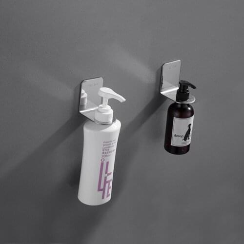 1pc Stainless Shampoo Holder Wall Mounted Shower Bottle Hanger Bathroom Storage Rack Free Punching Glue included