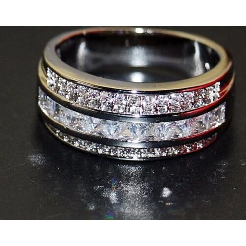 Brand New Victoria Luxury Jewelry White Gold Filled Princess Cut Full 5A Zirconia CZ Men Wedding Band Wide Ring Gift Vecalon