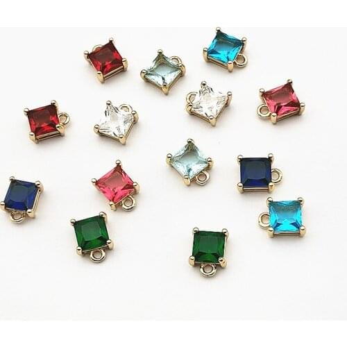 New arrival! 9x7mm 50pcs Copper/Crystal Square shape Charm for Earring DIY Making, Jewelry Accessories Findings & Component
