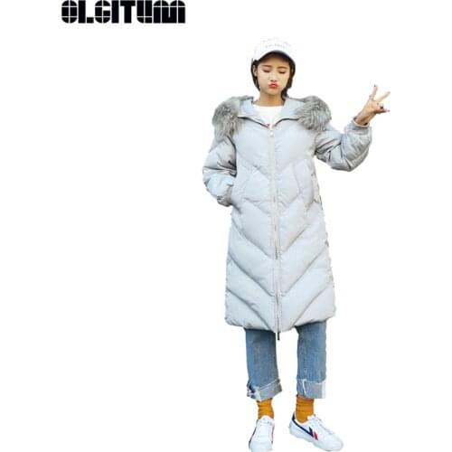 New Winter Women Big Fur Collar Zipper Casual Cotton Coat 2020 Long Loose Thick Warm Over-knee Hooded Outwear Casaco S-2XL