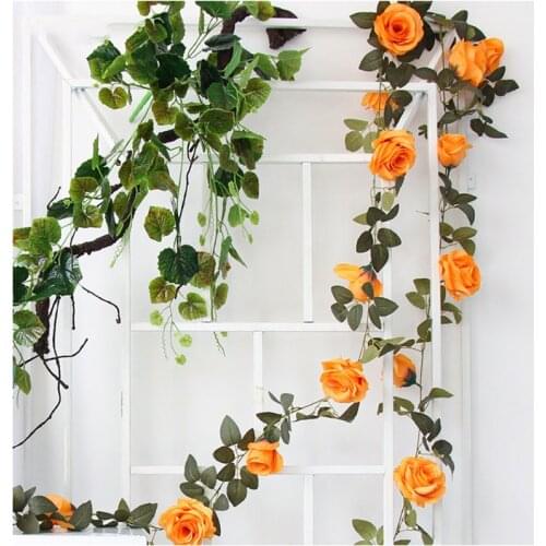 Artificial silk flower rose vine wedding decorative Simulation fake flower for home pipe background shop window Decor 1PC