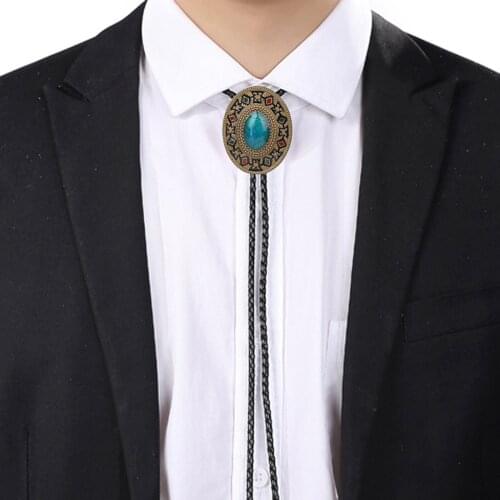 Native Western Bolo Tie Vintage American Art Indian Cowboy Turquoise Stone Bola Tie