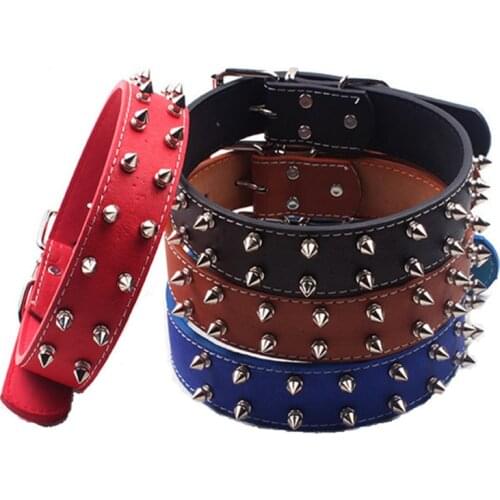 Sharp Spiked Studded Leather Dog Collars pu For Small Medium Large dogs pet collar rivets anti-bite pet products neck strap