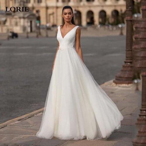 LORIE A Line Wedding Dress Deep V Neck Sexy Bridal Boho Lace Bridal Gowns Backless Vestidos de novia
