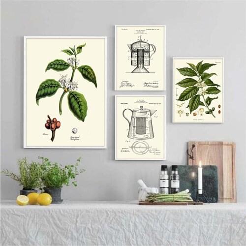 Coffee Poster Coffee Shop Kitchen Decoration Home Arabic Liberian Green Plant Pot Bar Canvas Wall Art Picture For Living Room