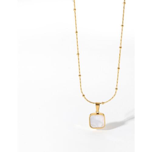 Simple Fashion Stainless Steel Square Shell Pendant Necklace For Women Girls Waterproof Choker Jewelry