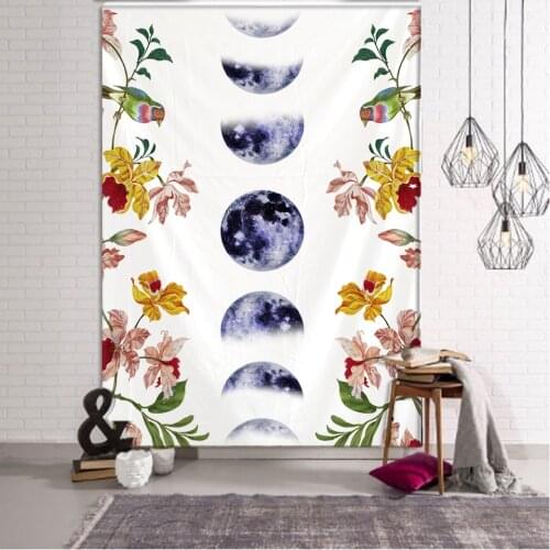 Psychedelic Flowers Moon Starry Tapestry Flower Wall Hanging Room Sky Carpet Dorm Tapestries Art Home Decoration