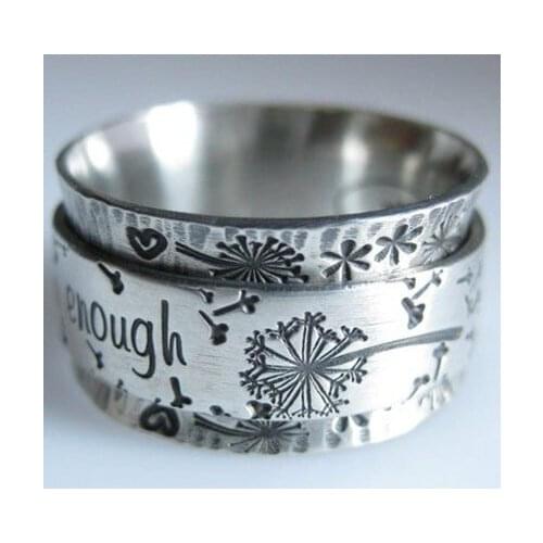 QiLuxy New Vintage Silver Color Letter Flower Heart Charm Rings for Women Fashion Inspiration Party Rings Finger Jewelry