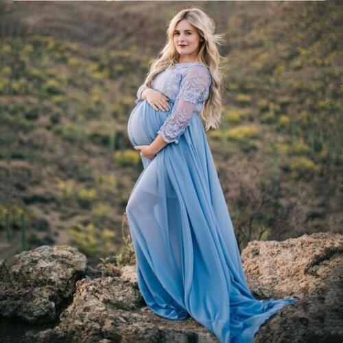Maternity Lace Chiffon Trailing Dress Pregnant Women Photography Pregnancy Spring Autumn Maxi Gown Photo Shoot Props Clothing