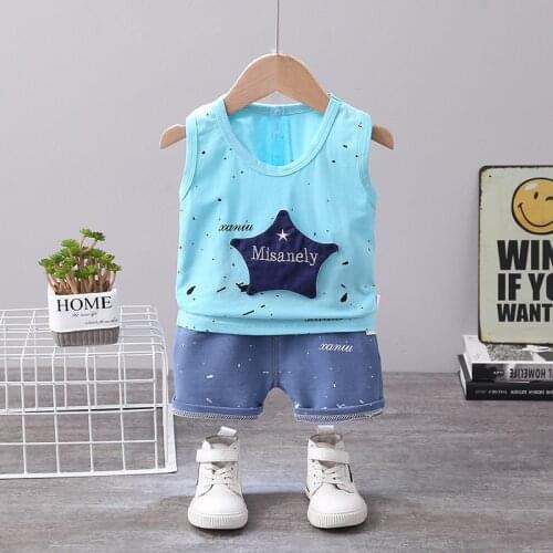 2021 Sport Fashion Summer Children Baby Boys Girls Tracksuits Infant Clothing Kids Cotton Cartoon Vest Shorts 2pcs/Sets Suits