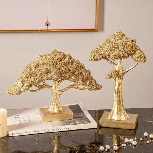 Resin Money Tree Statue Golden Lucky Tree Home Decoration Cash Cow Business Craft Office Decor Art Sculpture Decoration Gift