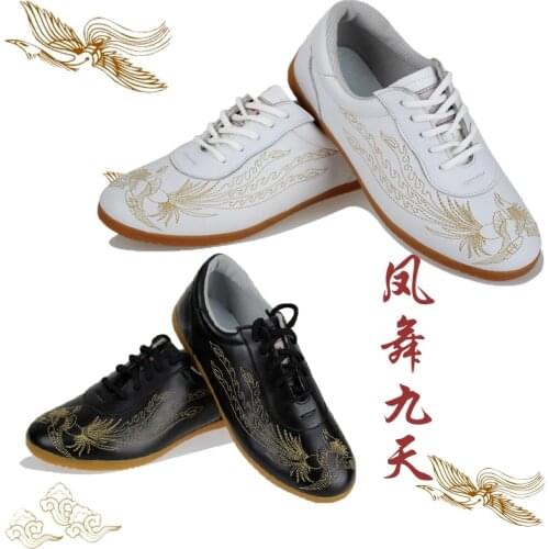 Unisex cowhide Martial arts dragon phoenix performance shoes kung fu wushu tai chi training shoes