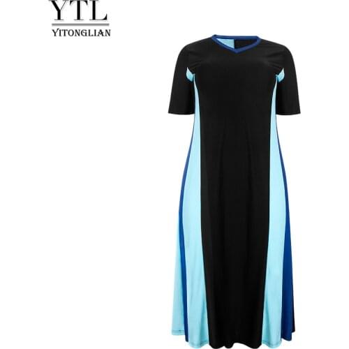 YTL Patchwork Female Long Dress Plus Size Ruffle Dresses Ladies Holiday Casual Maxi Dress 3 Colors Vestido