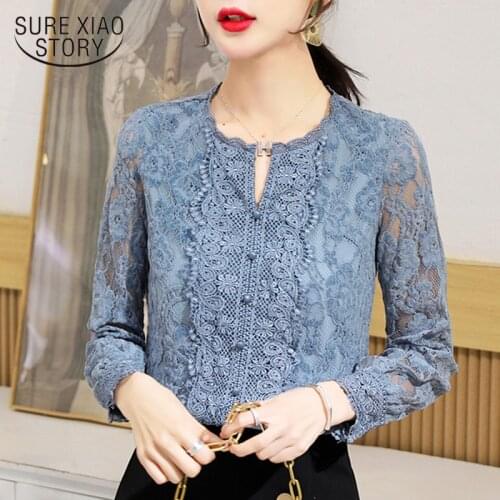 Autumn Vintage Lace Blouse Women 2021 New Long Sleeve Solid Casual Women Blouses Office Lady Long Sleeve Shirt Women Tops 11303